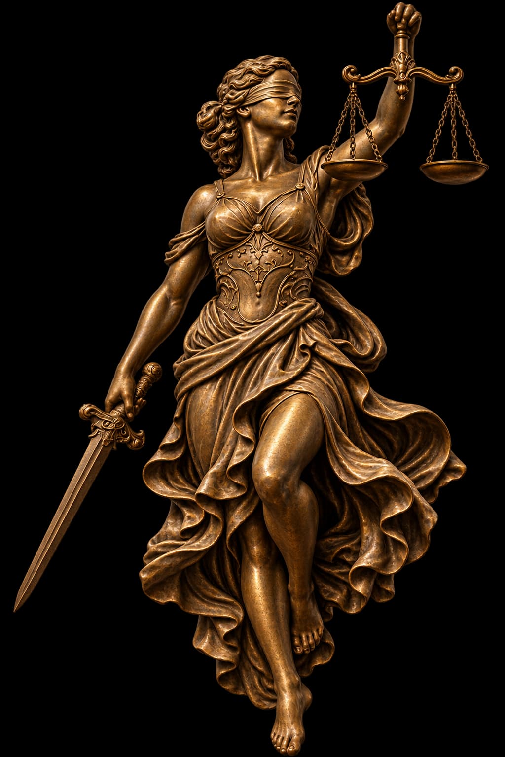 Escultura de la dama de la justicia con balanza y espada